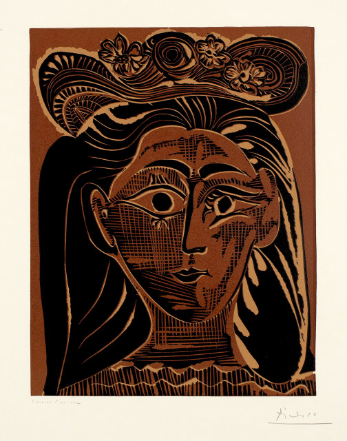 Pablo Picasso  : Portrait de Jacqueline aux chapeau de paille  ..., Mougins, 10 April 1962