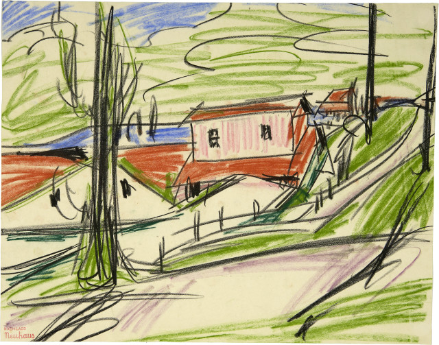 Werner Neuhaus : Landschaft mit Häusern mit roten Dächern, c. 1925