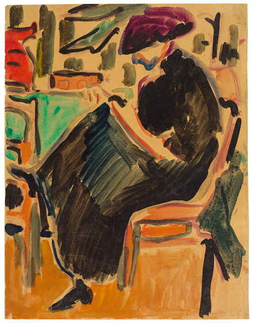 Ernst Ludwig Kirchner : Auf einem Stuhl sitzende 'Dodo' nach links, ..., Um 1907/1908 