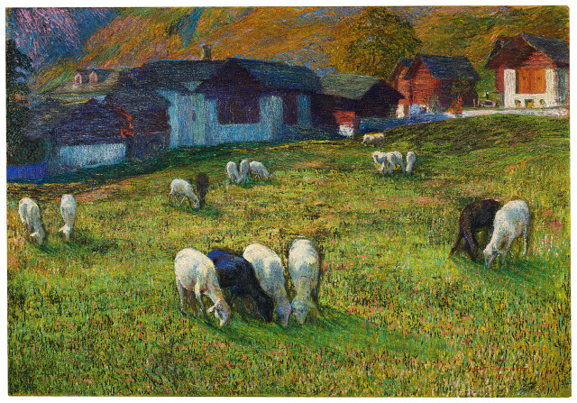 Giovanni Giacometti : Autunno – Bergdorf mit Schafen, 1900