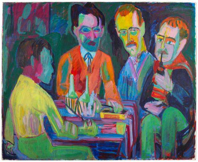 Hermann Scherer  : Vier Figuren in Interieur - Vier Männer am  ..., 1925 