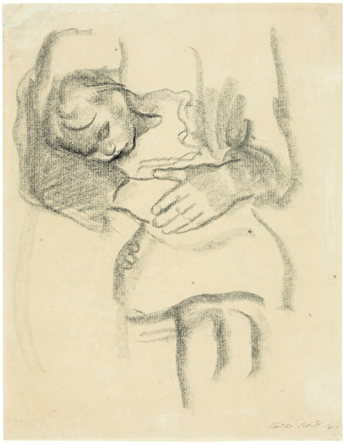 Käthe Kollwitz  : Schlafendes Kind im Schoss der Mutter , 1909/1910 
