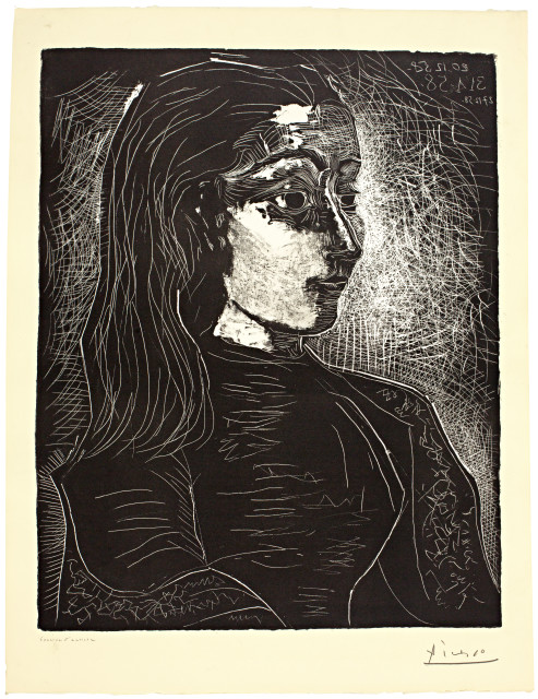 Pablo Picasso : Jacqueline de profil à droite, 27 December 1958