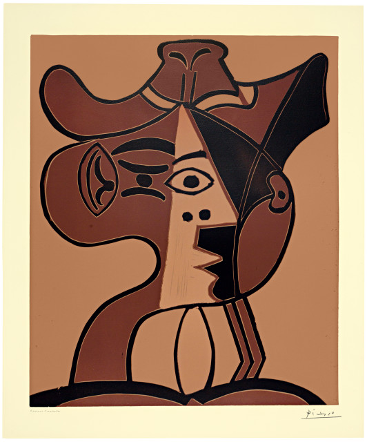 Pablo Picasso : Grande tête de femme au chapeau, Mougins, 9 February 1962