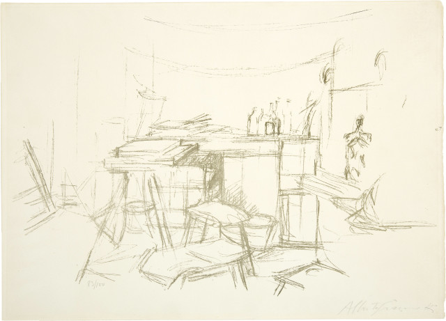 Alberto Giacometti : Sellette et tabourets dans l'atelier I, 1957