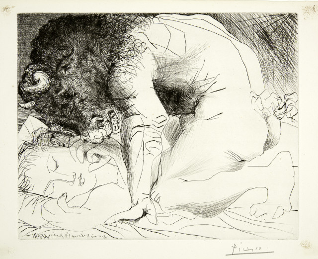 Pablo Picasso  : Minotaure caressant du mufle la main d'une  ..., Boisgeloup, 18. Juni 1933 