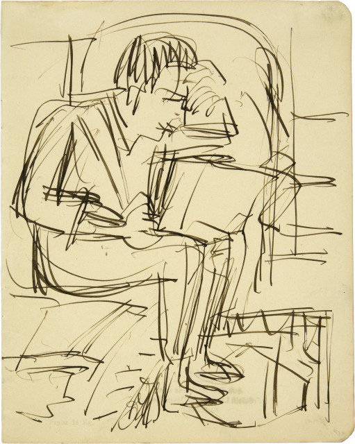 Ernst Ludwig Kirchner  : Sitzender Mann, lesend , Circa 1923