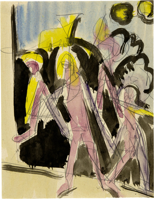 Ernst Ludwig Kirchner : Strassenszene mit drei Figuren, Circa 1926