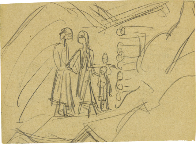 Ernst Ludwig Kirchner : Zwei Frauen und zwei Kinder auf der ..., Circa 1918