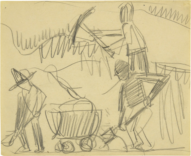 Ernst Ludwig Kirchner : Drei Gleisarbeiter mit Kieskarren, Circa 1925