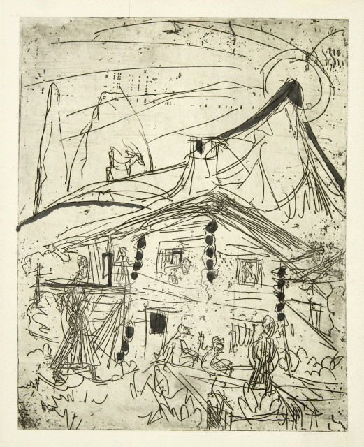 Ernst Ludwig Kirchner : Alphütte in untergehender Sonne, 1919