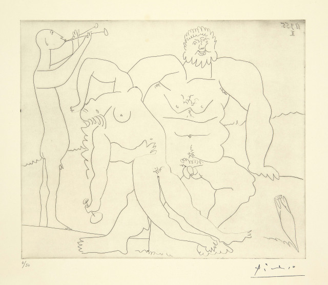 Pablo Picasso  : Bacchanale au flûtiste , Cannes, 18 September 1955