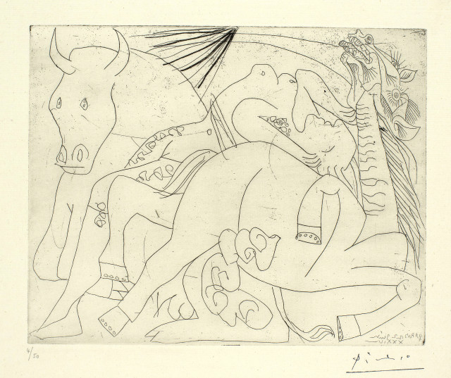 Pablo Picasso : Femme torero, cheval et taureau, mourant. I, Paris, 22 June 1934