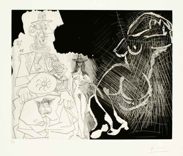 Pablo Picasso  : Caricature du Général de Gaulle, et deux  ..., Mougins, 21 and 22 April 1968
