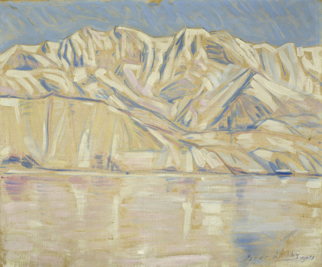 Oscar Lüthy  : Seelandschaft mit Bergen , 1911