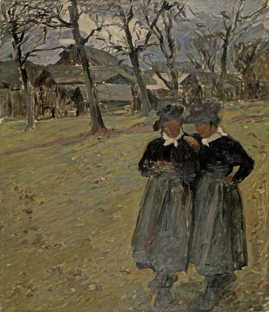 Otto Vautier d.Ä. : Landschaft mit zwei Bäuerinnen in Savièse, Circa 1910