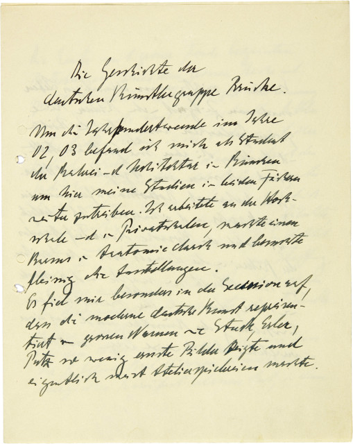 Ernst Ludwig Kirchner : Aufsatzentwurf mit dem Titel 'Die Geschichte ..., Circa 1930