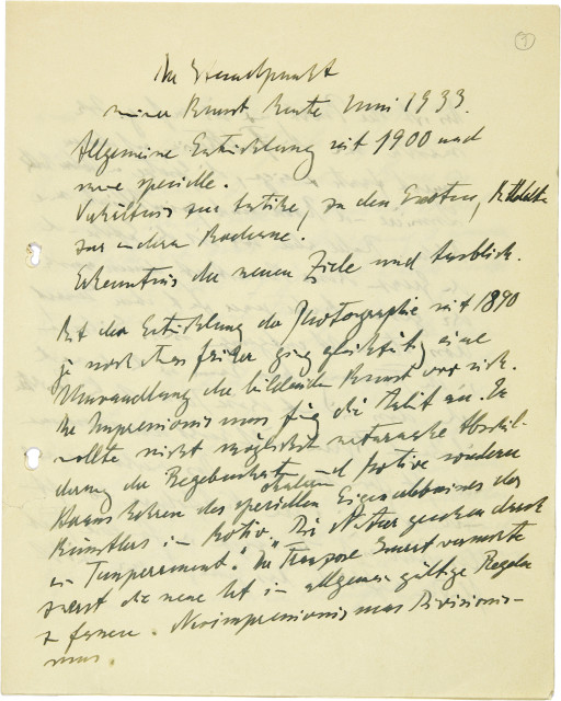 Ernst Ludwig Kirchner : Aufsatzentwurf «Der Standpunkt meiner Kunst ..., June 1933