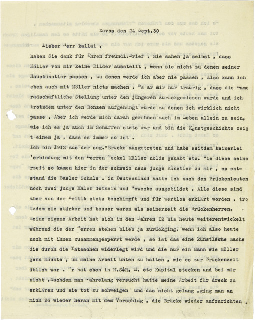 Ernst Ludwig Kirchner  : Typographischer Brief an Ernst Kállai,  ..., 24 September 1930