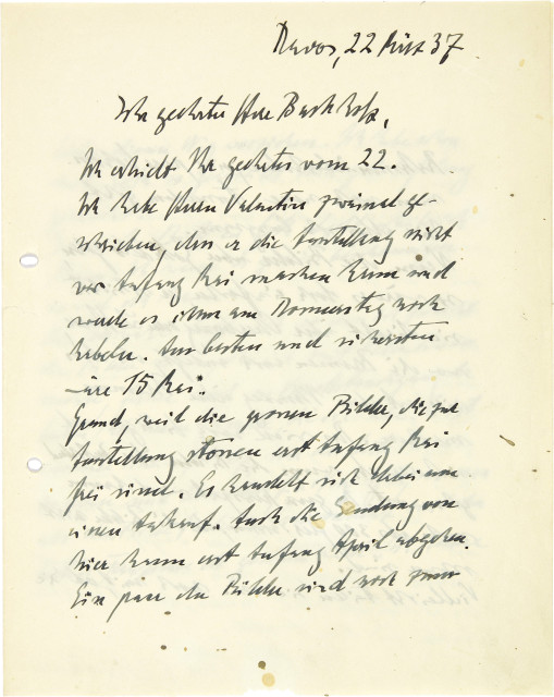 Ernst Ludwig Kirchner  : 3 handschriftliche Briefe in Zusammenhang  ..., 22. März, 6. April und 20. Mai 1937 