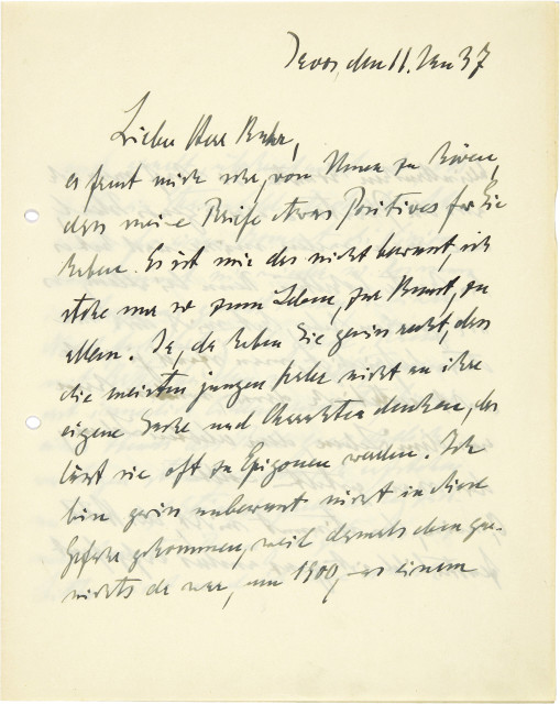Ernst Ludwig Kirchner  : Handschriftlicher Brief an Fritz Kuhr,  ..., 11. Januar 1937 