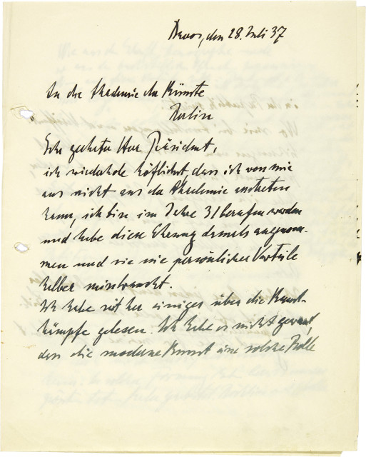 Ernst Ludwig Kirchner : Handschriftlicher Brief an den Präsidenten ..., 28 July 1937
