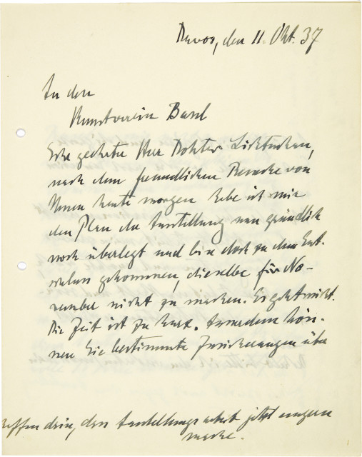 Ernst Ludwig Kirchner : Handschriftlicher Brief an Lukas Lichtenhan, ..., 11 October 1937