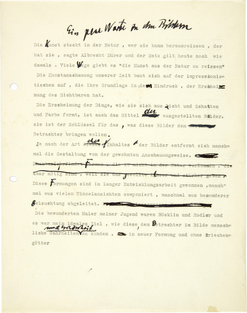 Ernst Ludwig Kirchner : Typoskript mit handschriftlichem Titel 'Ein ..., Undated, Circa 1937