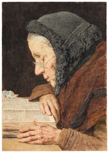 Albert Anker : Ältere Frau beim Lesen, 1904
