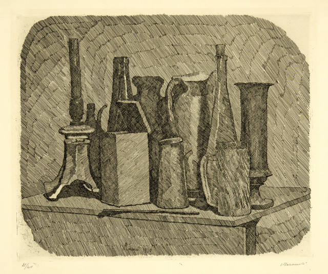 Giorgio Morandi  : Grande natura morta con la lampada a  ..., 1930