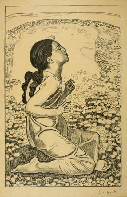 Ferdinand Hodler : Frühlingssehnsucht - Kniendes Mädchen nach ..., Circa 1900 until 1905