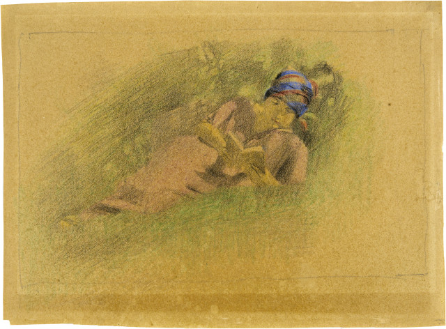 Otto Meyer-Amden : Lesende Frau im Freien, Circa 1921