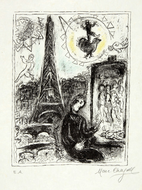 Marc Chagall : Le peintre à la Tour Eiffel, 1979