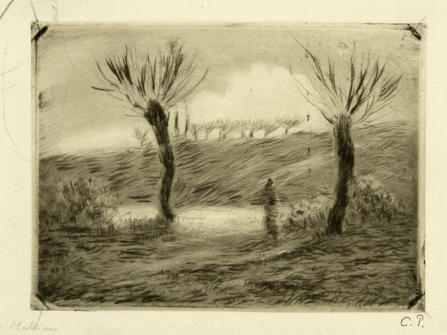 Camille Pissarro、Soleil couchant et brou Camille Pissarro | Soleil couchant avec brouillard, Eragny