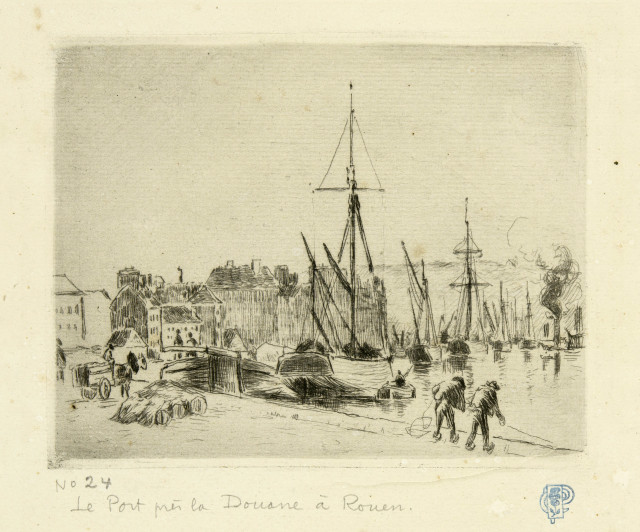Camille Pissarro : Le port près de la douane, à Rouen, 1883