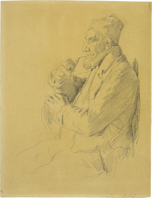 Albert Anker : Alter Mann mit Pfeife (recto) - Alter Mann ..., Circa 1890-1900