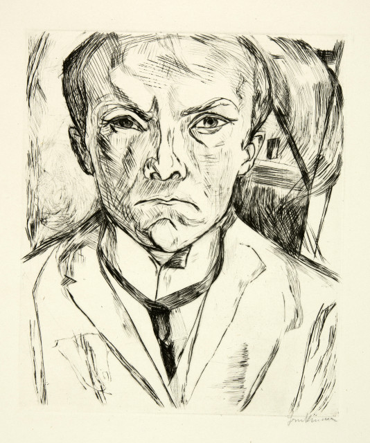 Max Beckmann  : Selbstbildnis von vorn, im Hintergrund  ..., 1918