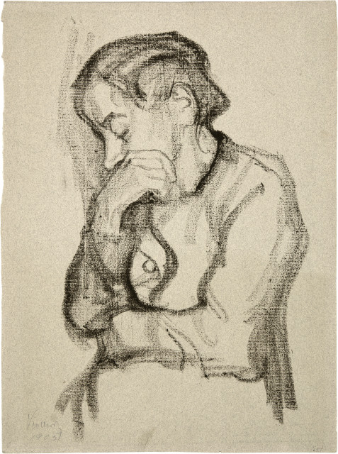Käthe Kollwitz  : Halbfigur einer Frau mit der rechten Hand  ..., Circa 1905
