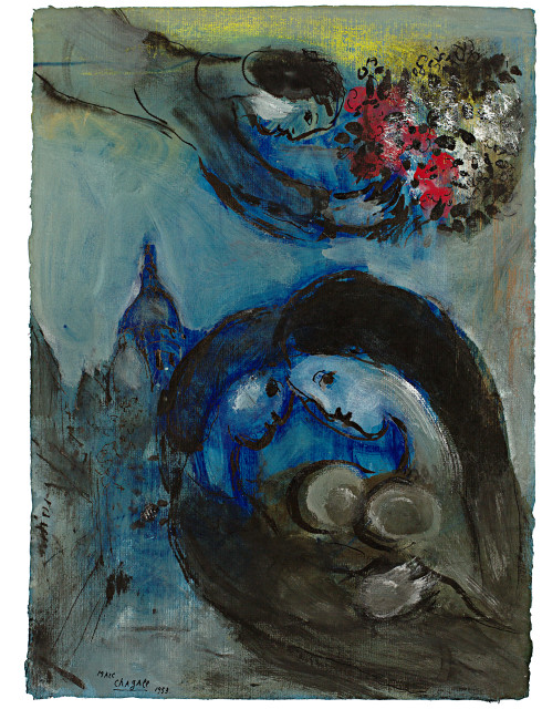 Marc Chagall : Bouquet pour les amoureux devant le Sacré-C�..., 1953