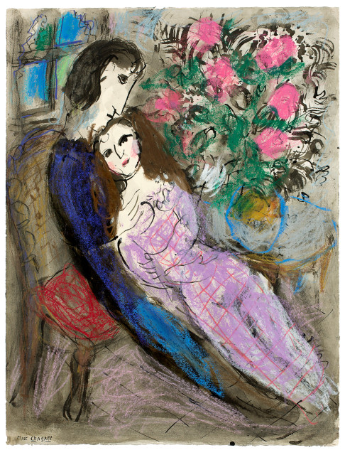 Marc Chagall  : Amoureux aux pivoines , 1962