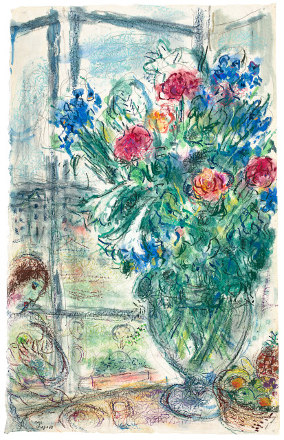 Marc Chagall : Grand bouquet à la fenêtre du Quai d'Anjou, 1964
