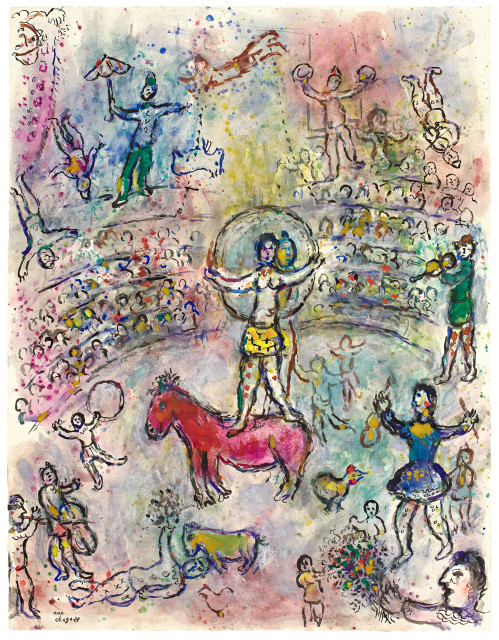 Marc Chagall  : Scène de cirque aux écuyères sur cheval  ..., circa 1975