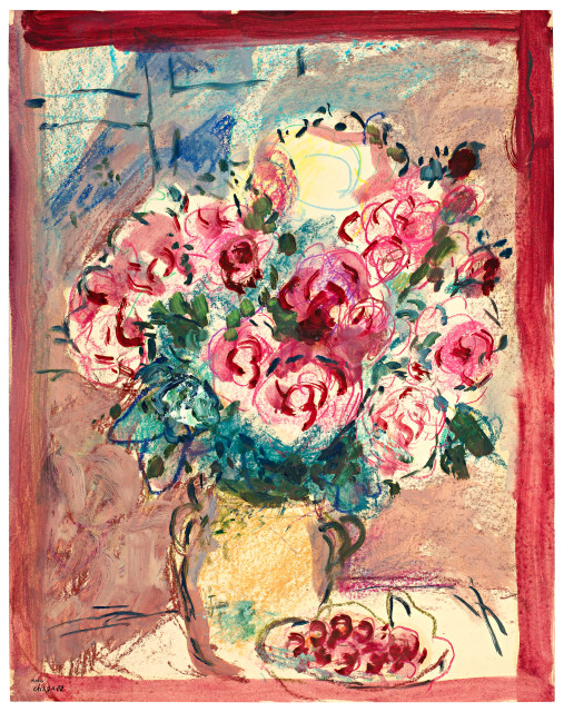 Marc Chagall : Grand bouquet de pivoines et cerises, 1954