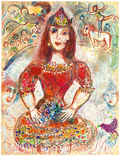 Marc Chagall : L'écuyère en rouge au double-profil, 1970