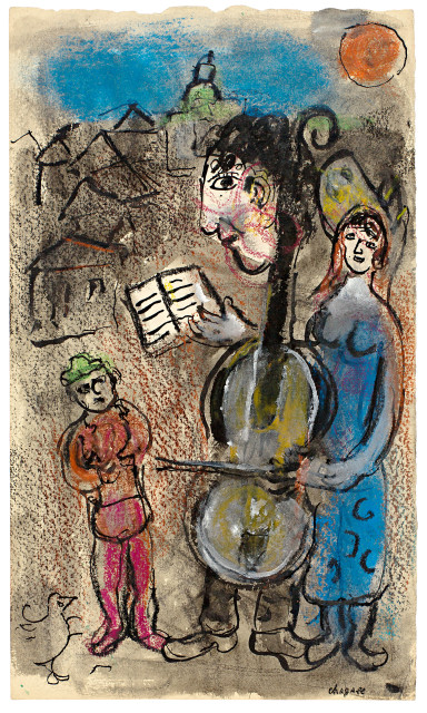 Marc Chagall : La lecture du violoncelliste au village, 1974