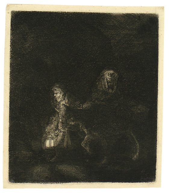 Rembrandt Harmensz. van Rijn  : Die Flucht nach Ägypten, Nachtstück , 1651 