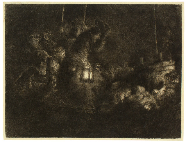 Rembrandt Harmensz. van Rijn  : Die Anbetung der Hirten bei Laternenschein , Um 1657 