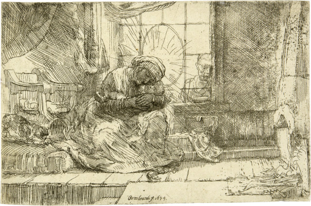 Rembrandt Harmensz. van Rijn  : Die Heilige Familie mit der Katze und der  ..., 1654
