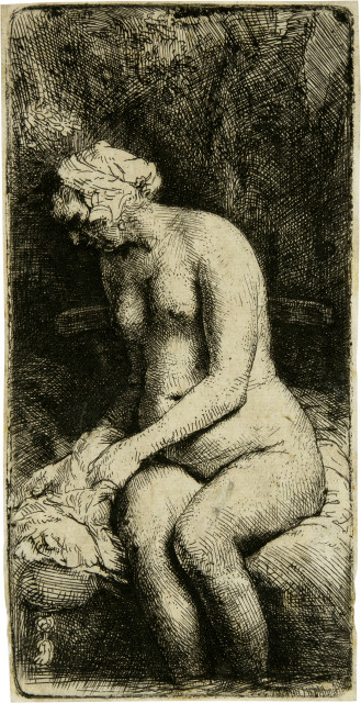 Rembrandt Harmensz. van Rijn  : Nackte Frau im Freien mit den Füssen im  ..., 1658