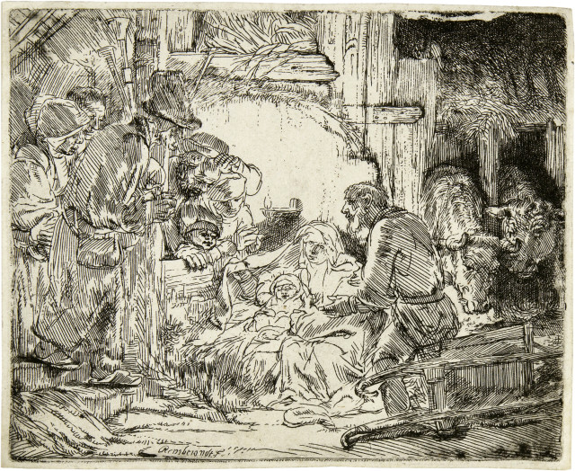 Rembrandt Harmensz. van Rijn  : Die Anbetung der Hirten mit der Lampe , Circa 1654